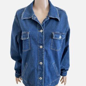 SAG HARBOR Blue Denim Jacket Blazer Metal Buttons 4 Pocket Plus 1X